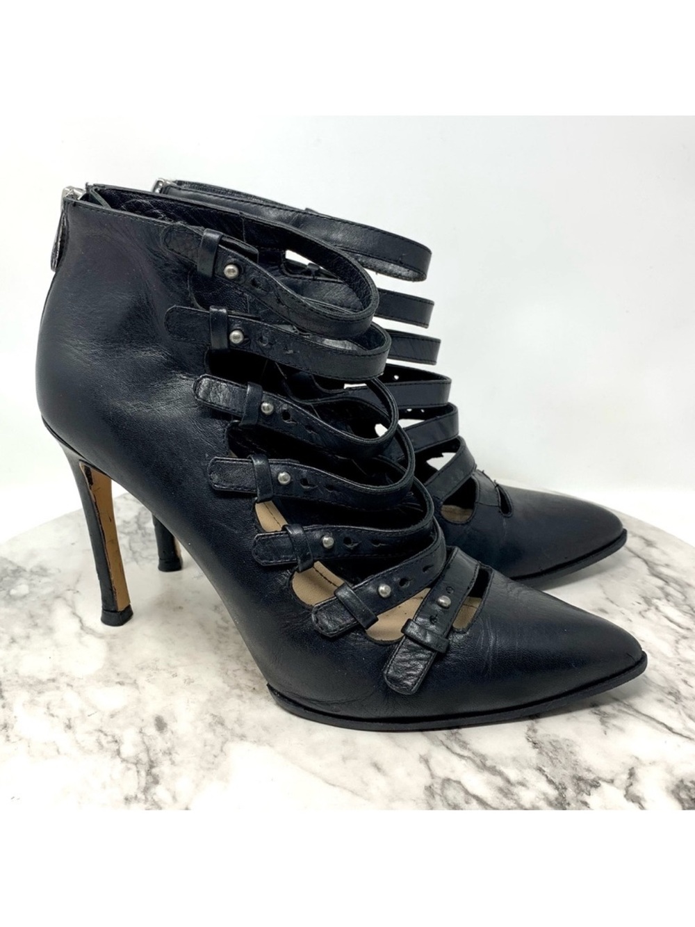 Pour La Victoire Zora Multi Strap Black Leather Pumps 8.5 Edgy Avant Garde Alt